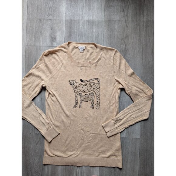 J.Crew Beige Sweater Leopard Graphic Print Womens Long Sleeve Lightweight - Picture 4 of 8